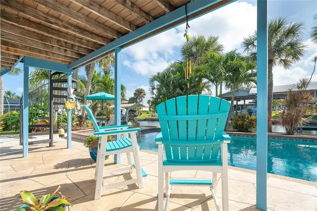 a view of a house with backyard and swimming pool