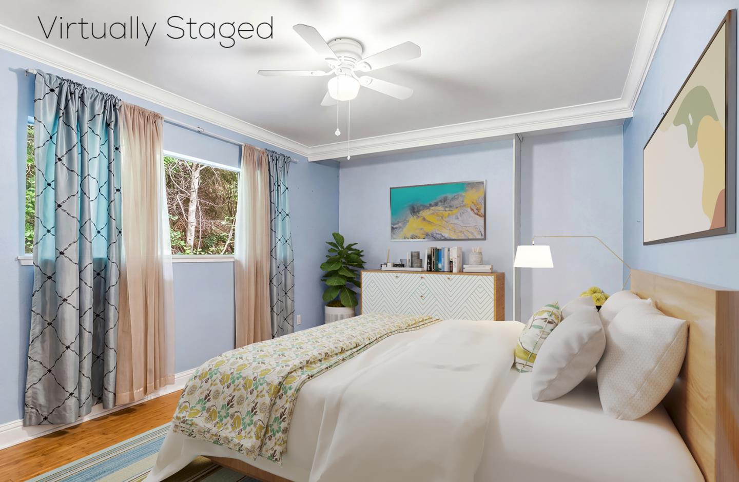 1743 Panda Way Hayward, CA 94541 - Photo 6 of 34 a bedroom with a bed and a chandelier