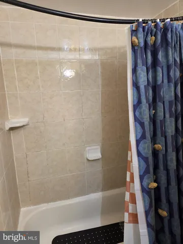 a bathroom with a shower and a tub