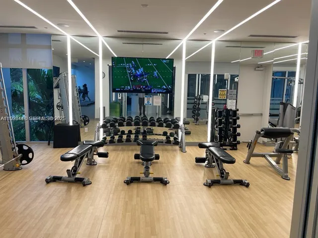 a view of a room with gym equipment