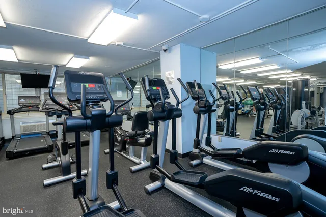a view of a room with gym equipment