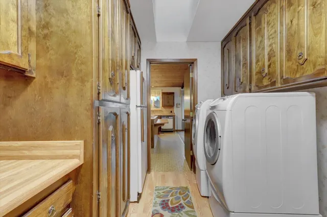a view of a balcony with wooden floor