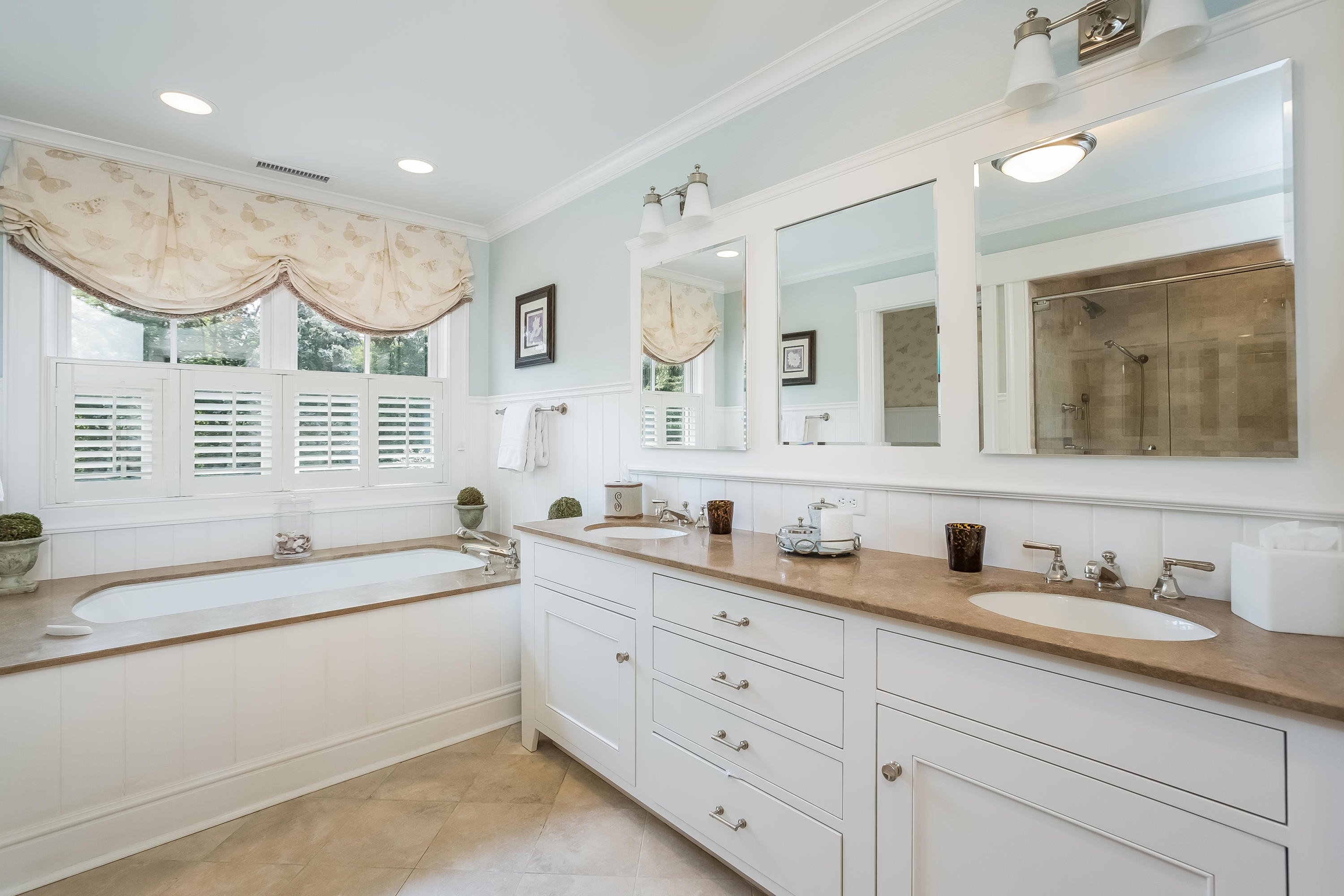 62 Stanton Road Darien, CT 06820 - Photo 27 of 52 a bathroom with a granite countertop sink mirror and double