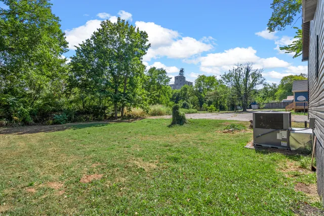 a view of a garden with a slide