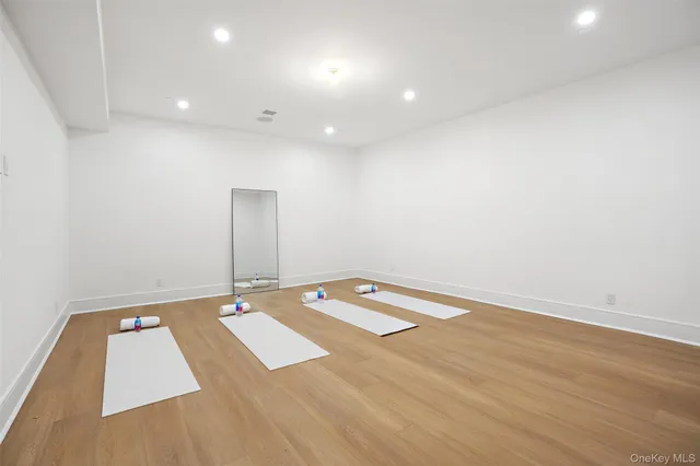 an empty room with a workbench