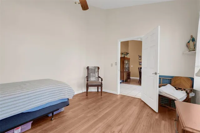 a bedroom with a bed and furniture