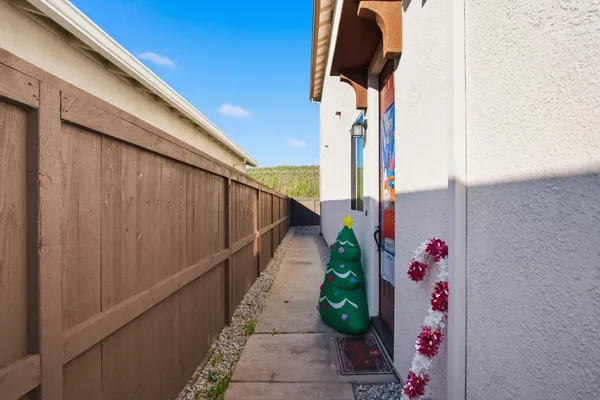 a front view of a house with plants