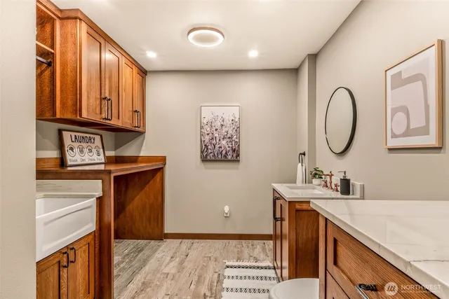 a view of bathroom with dual sinks