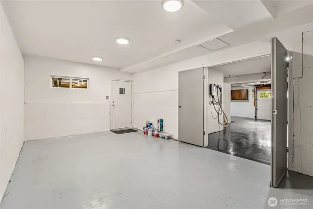 an empty room with painted walls