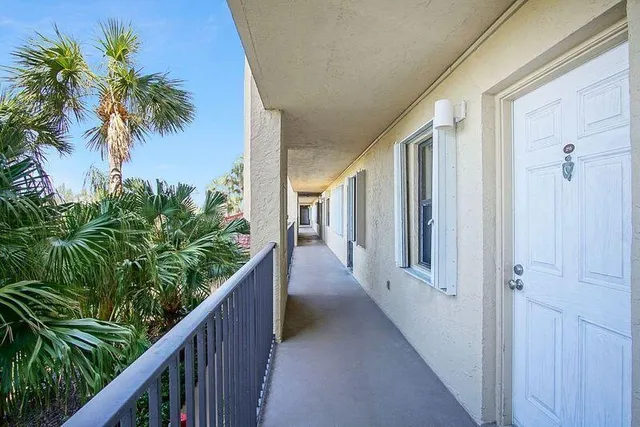 a view of a yard with an ocean view