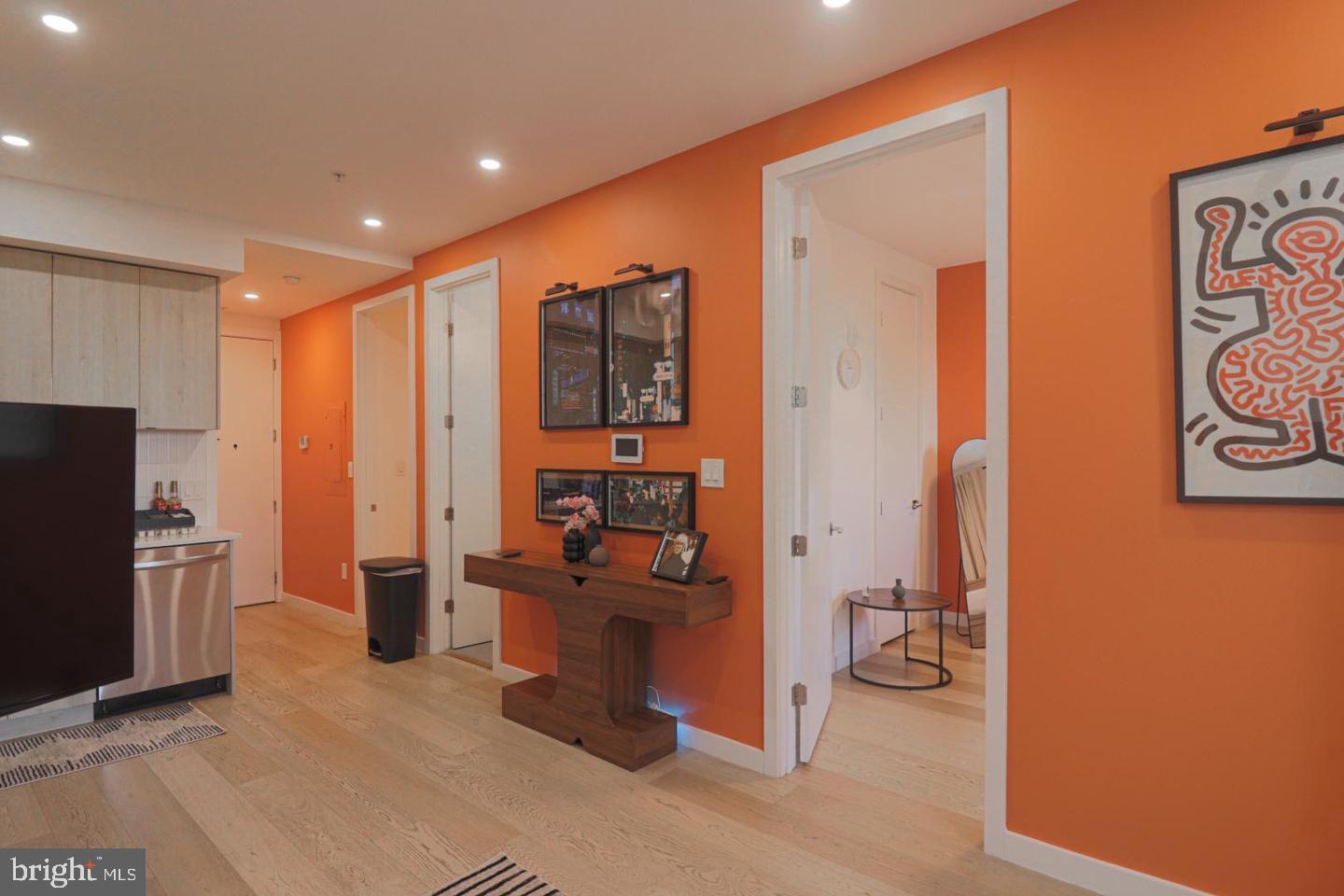 Vibrant entryway with modern flair.