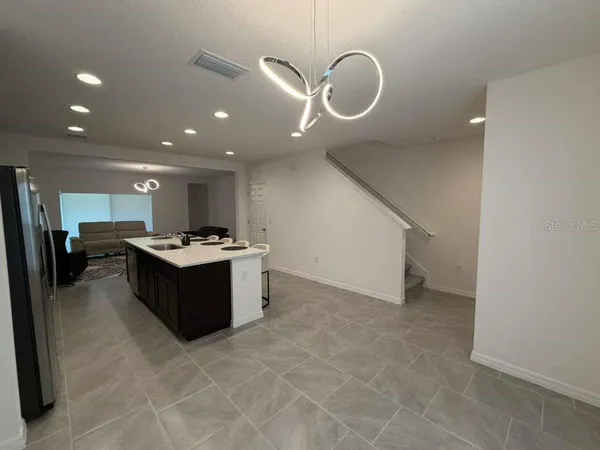 a large room with a large window