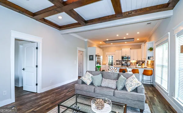 a view of park with large trees