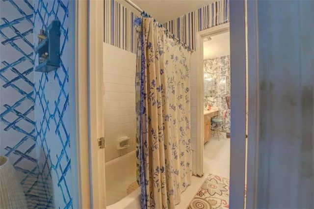 a bathroom with a shower