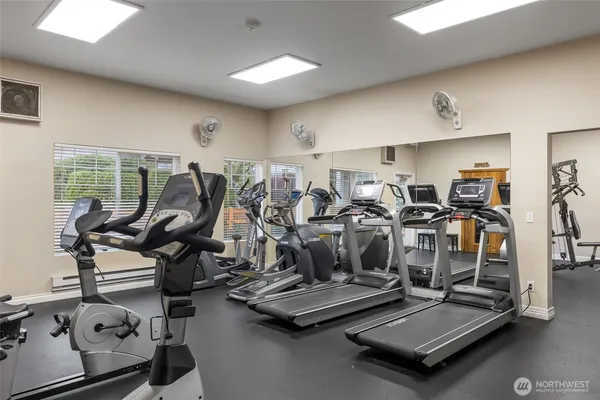 a view of a room with gym equipment
