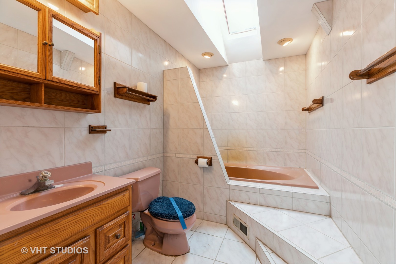 24960 South Scheer Road Monee, IL 60449 - Photo 19 of 26 a bathroom with a granite countertop sink a toilet a mirror and shower