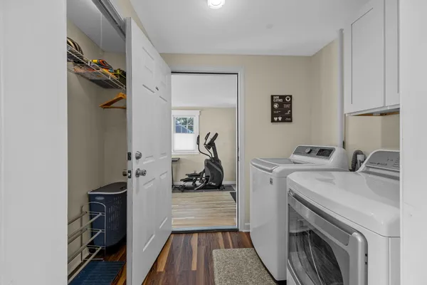 a storage room with washer and dryer