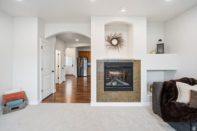 2029 West Crescent Row Mapleton, UT 84664 - Photo 7 of 35 Built-in fireplace with a stone-finish surround and recessed niche