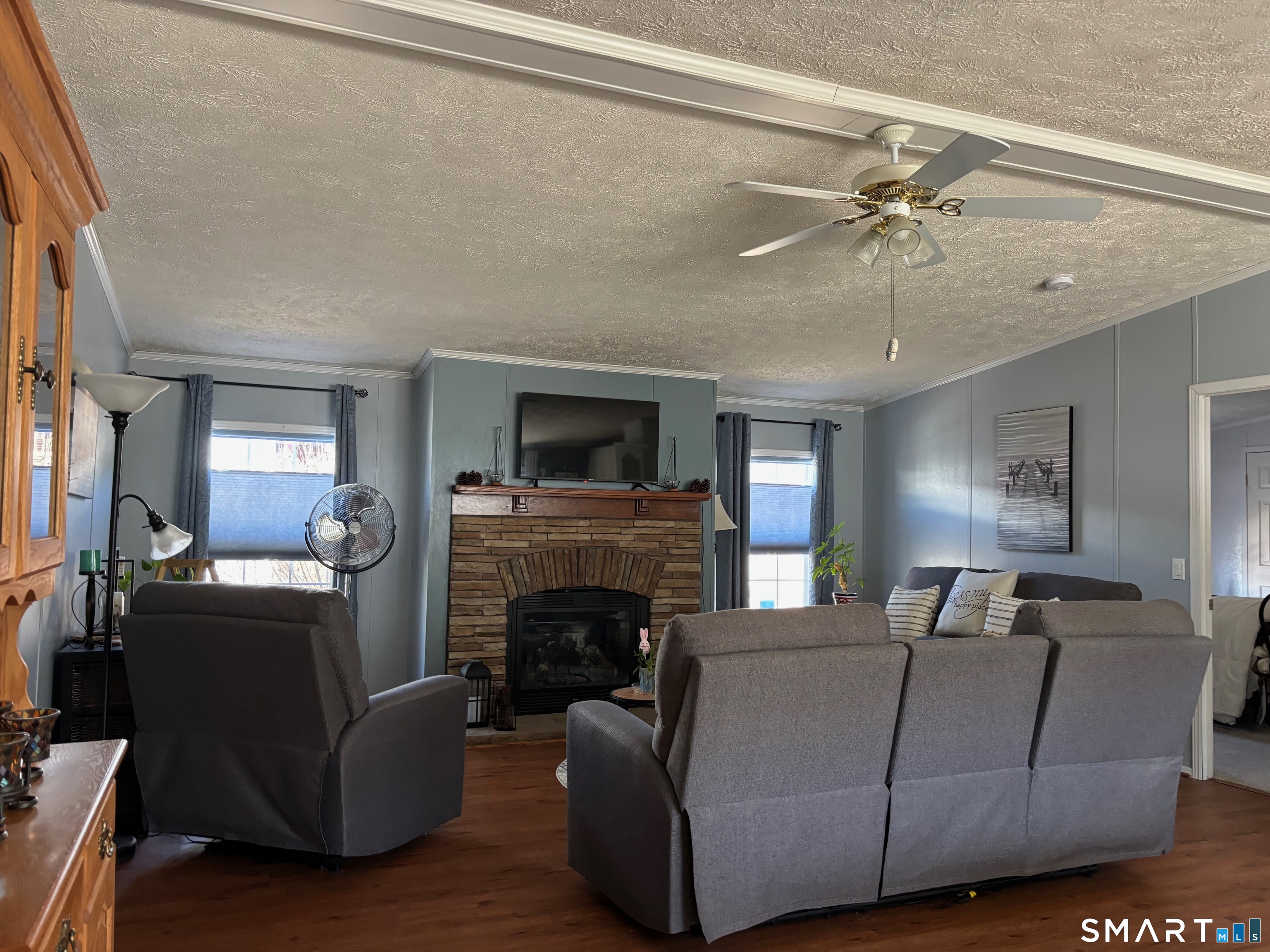 25 Kitty Lane Windham, CT 06256 - Photo 6 of 39 a living room with furniture a fireplace and a flat screen tv