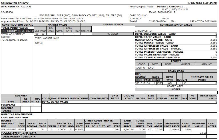 Lot 68 New Hanover Road Southport, NC 28461 - Photo 7 of 12 Tax appraisal card