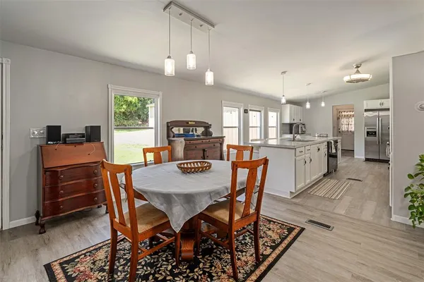 a view of a dining room and livingroom view