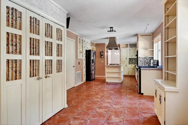 a view of a black and white checkered floor