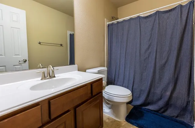 a bathroom with a sink a toilet and a mirror