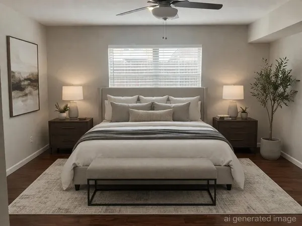 a bedroom with a bed and window