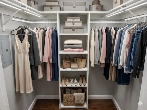 a view of walk in closet with clothes and shoes