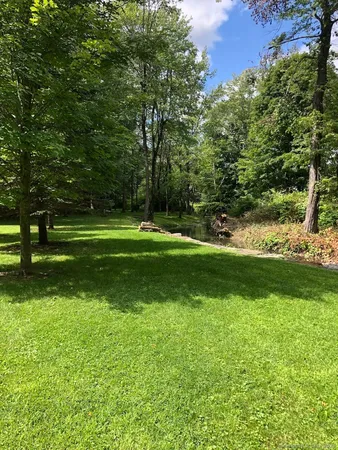 a view of a park and trees