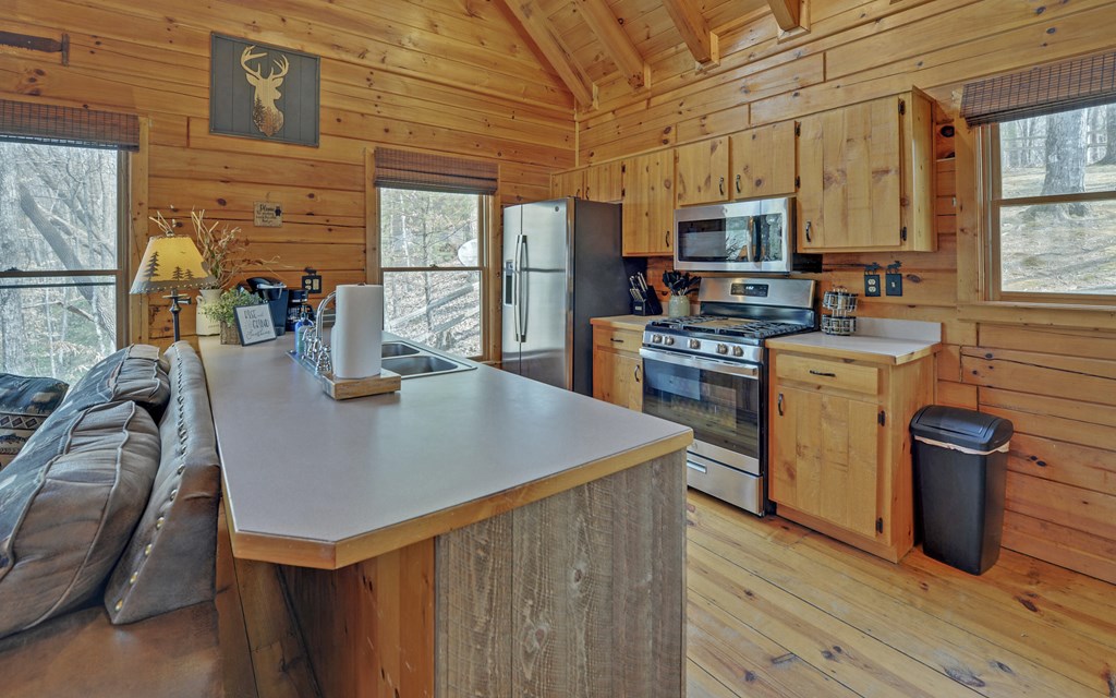 184 Smith Hill Road Blue Ridge, GA 30513 - Photo 8 of 36 a kitchen with stainless steel appliances granite countertop a sink a stove and a refrigerator