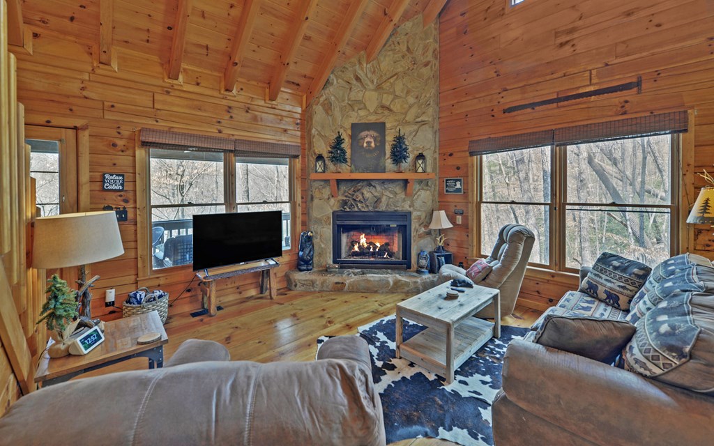 184 Smith Hill Road Blue Ridge, GA 30513 - Photo 10 of 36 a living room with furniture a fireplace and a flat screen tv