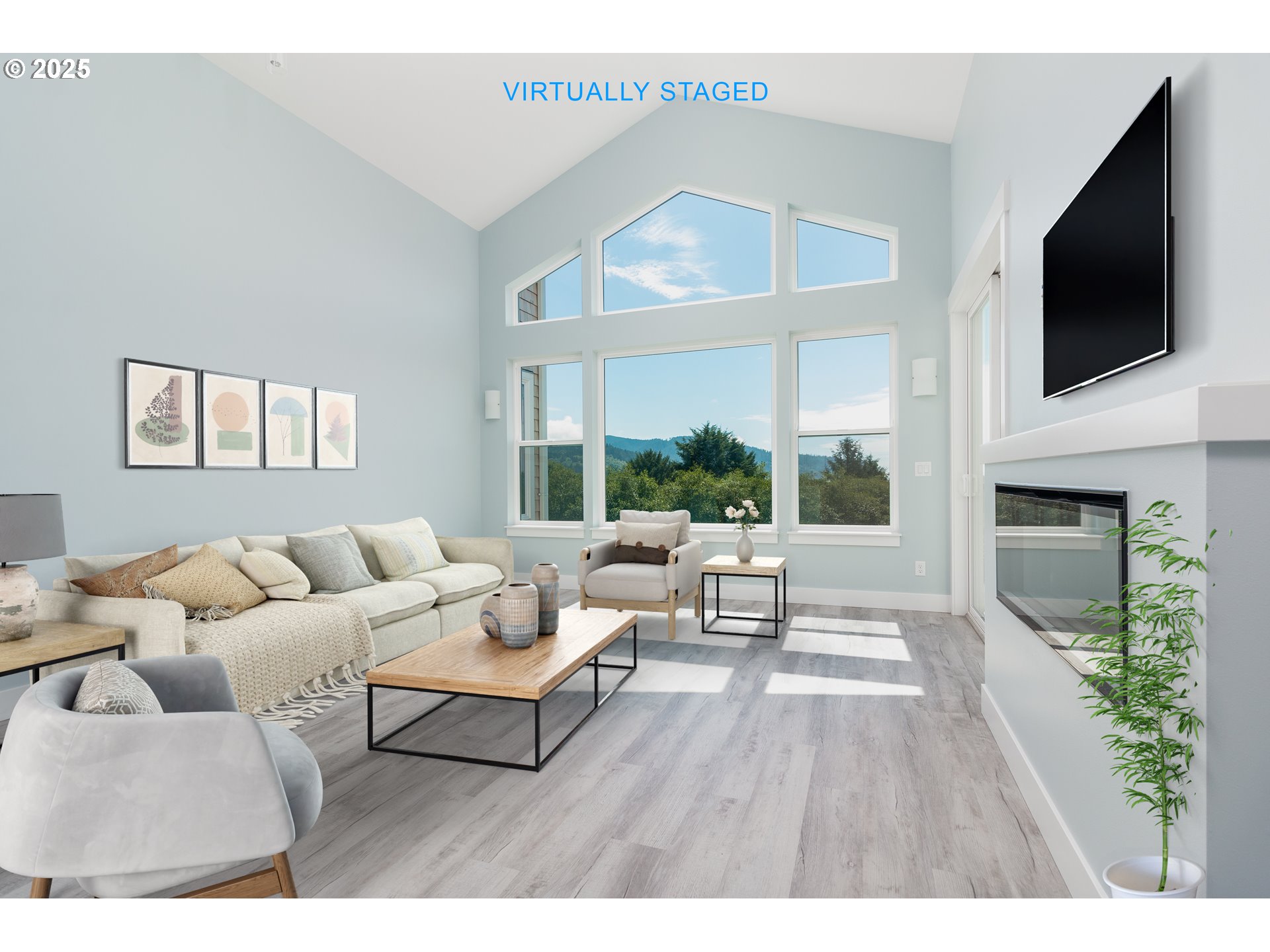 6485 Heron View Neskowin, OR 97149 - Photo 3 of 46 a living room with furniture a flat screen tv and a fireplace