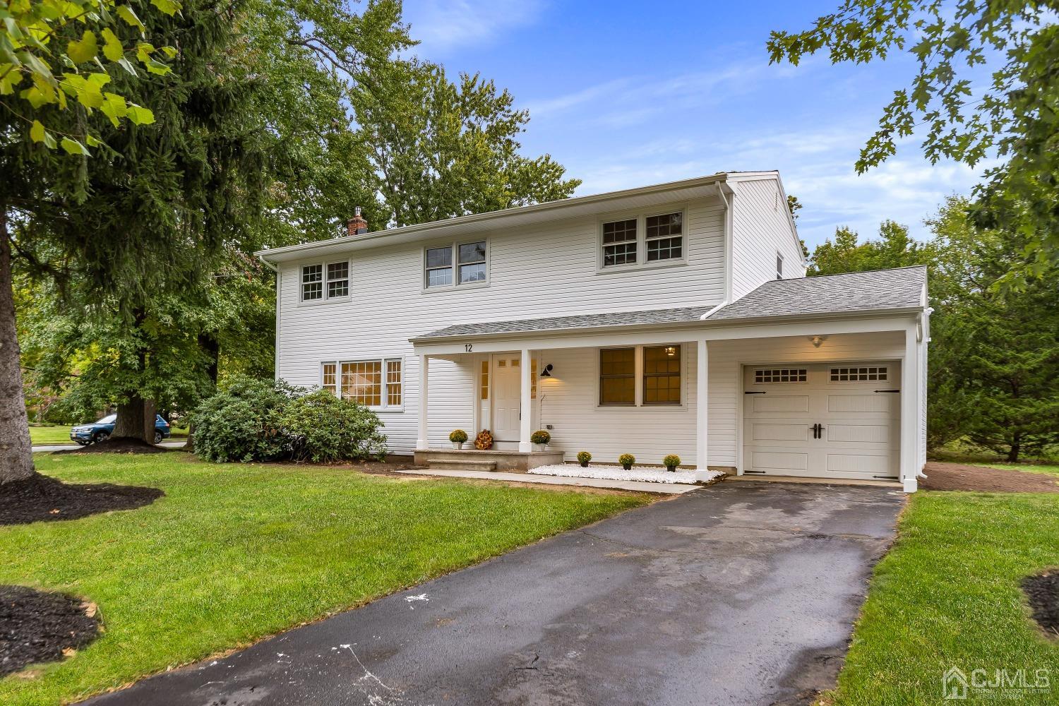 a front view of house with yard and green space