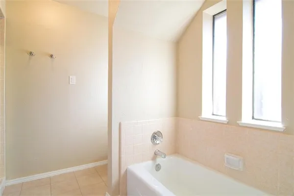 a bathroom with a bathtub