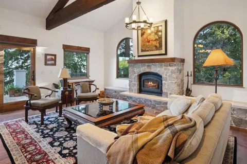 a view of a lake with mountains in the background