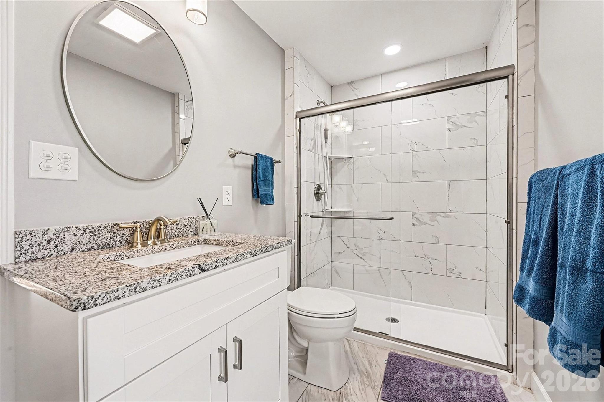300 Calhoun Street Fort Mill, SC 29715 - Photo 15 of 30 a bathroom with a granite countertop sink a toilet and shower