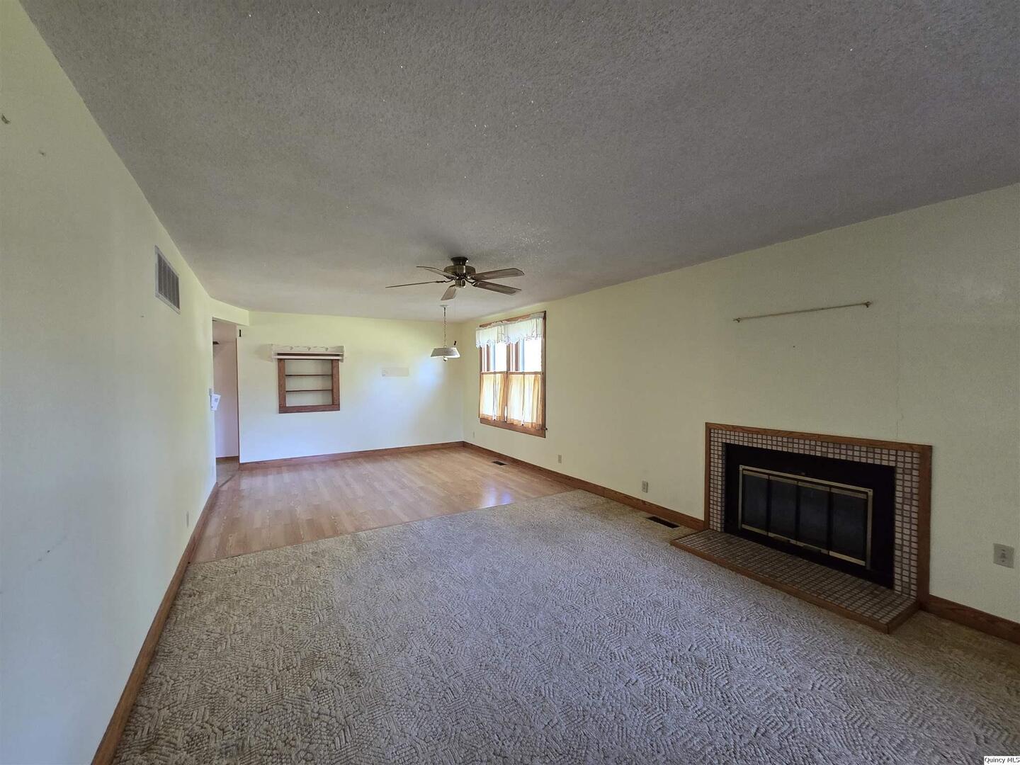 401 Ravenscroft Avenue Versailles, IL 62378 - Photo 8 of 14 an empty room with a fireplace and windows