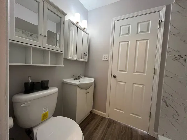 a white toilet sitting next to a bathroom sink
