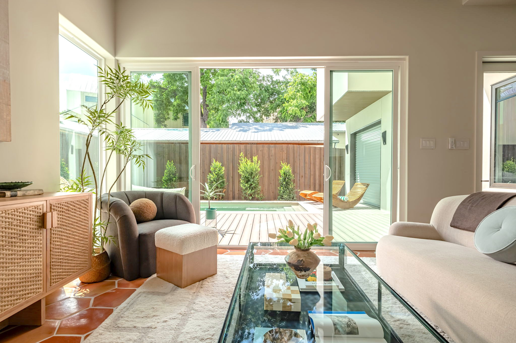 4713 Bolm Road Austin, TX 78702 - Photo 16 of 40 Expansive sliding glass doors opening to an outdoor deck and private plunge pool