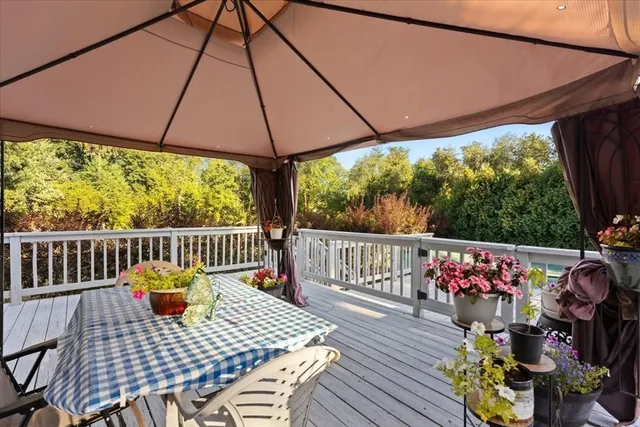 an aerial view of a house with a garden