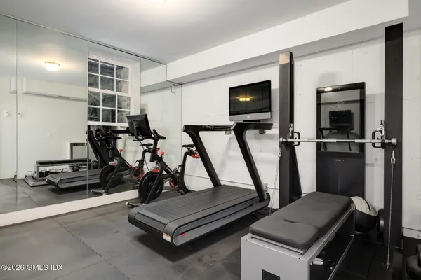 a view of a room with gym equipment