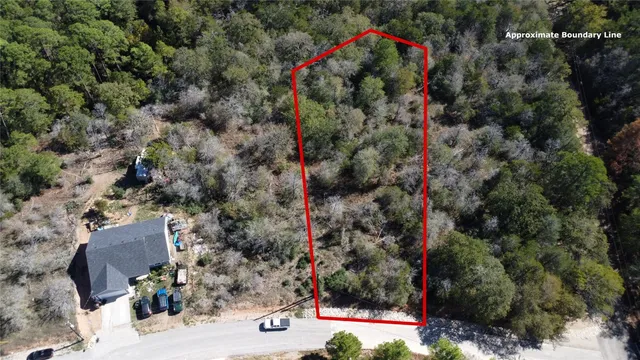 an aerial view of a houses with a street