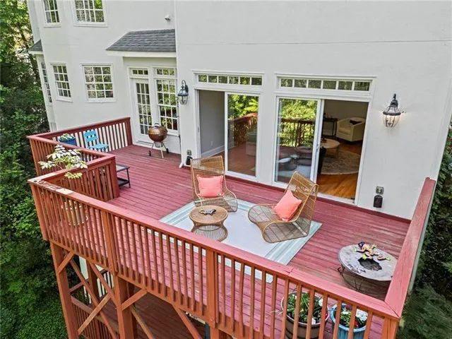 a view of a garden with a patio