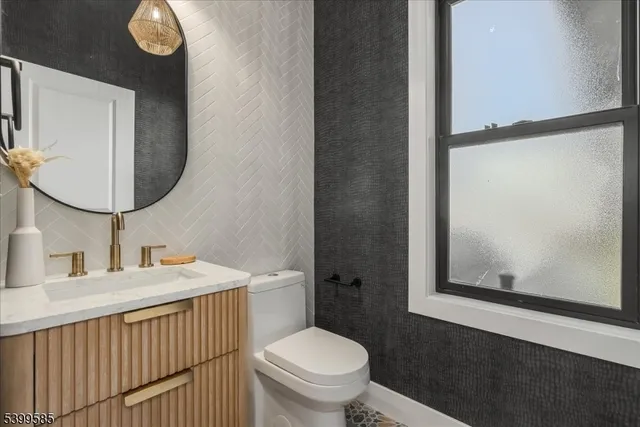 a bathroom with a toilet a sink and mirror