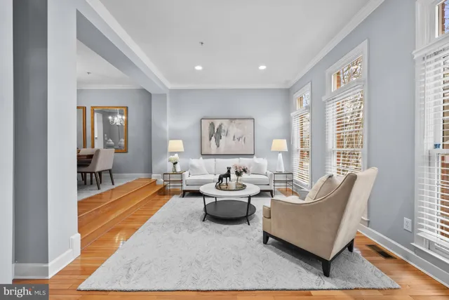 a living room with furniture and a rug
