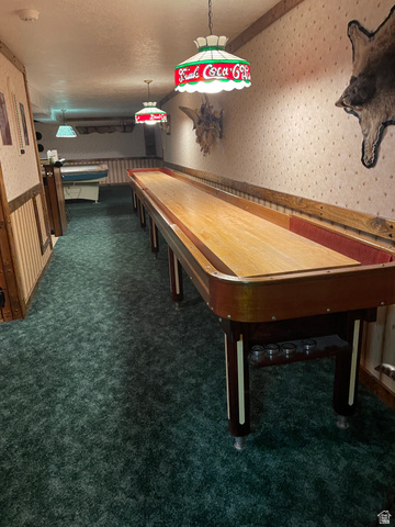 438 East Main Street Elsinore, UT 84724 - Photo 39 of 43 Recreation area featuring a shuffleboard table, patterned wallpaper, and wood paneling