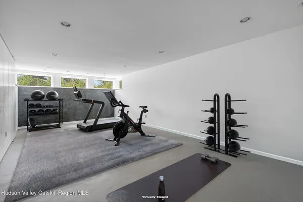 a view of a room with gym equipment