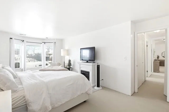 a bedroom with a bed and a television