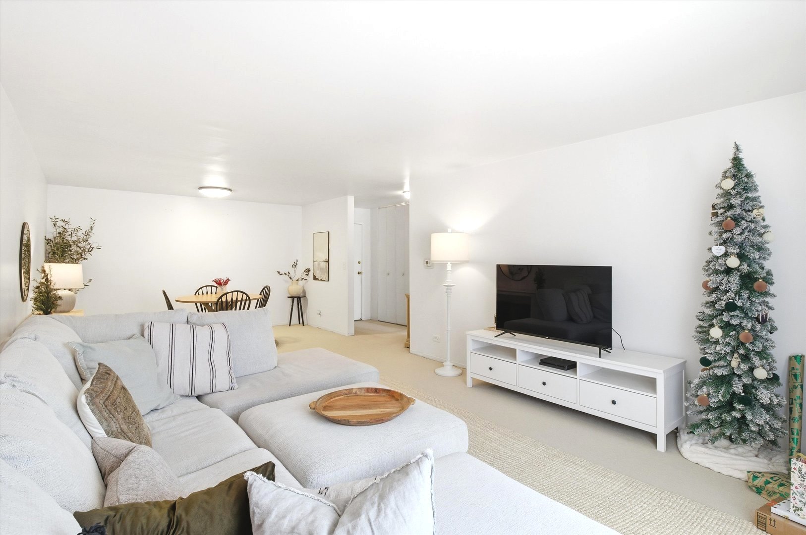 8640 Waukegan Road, Unit 123 Morton Grove, IL 60053 - Photo 9 of 30 a living room with furniture and a flat screen tv